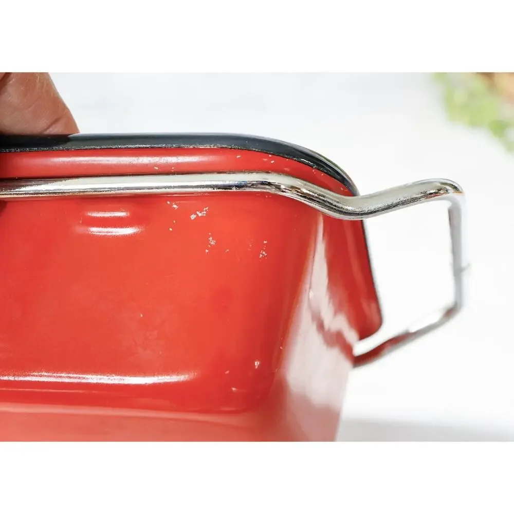 VTG National Silver Co Bakers Ware Enamel Pan Casserole MCM Retro Cottage Farm